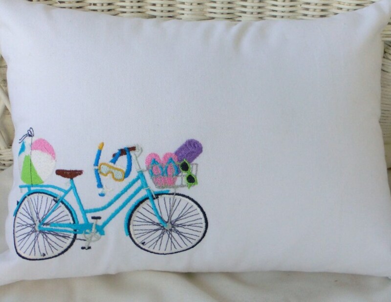 Summer Bike Pillow covers, Embroidered bicycle pillow